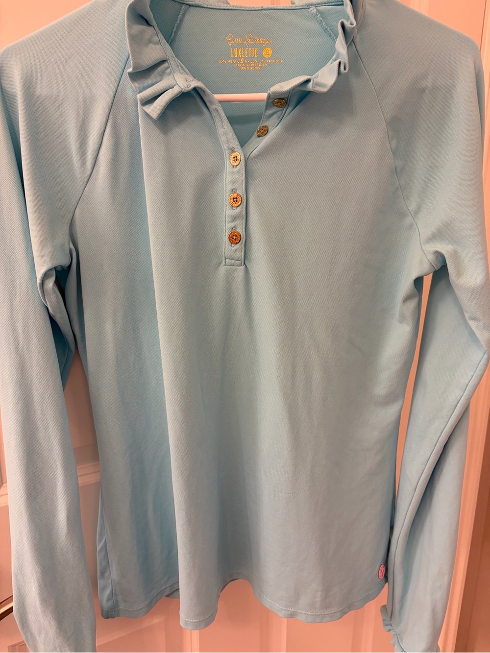 Lilly Pulitzer Light Blue Ruffle Collar Long-Sleeve Polo